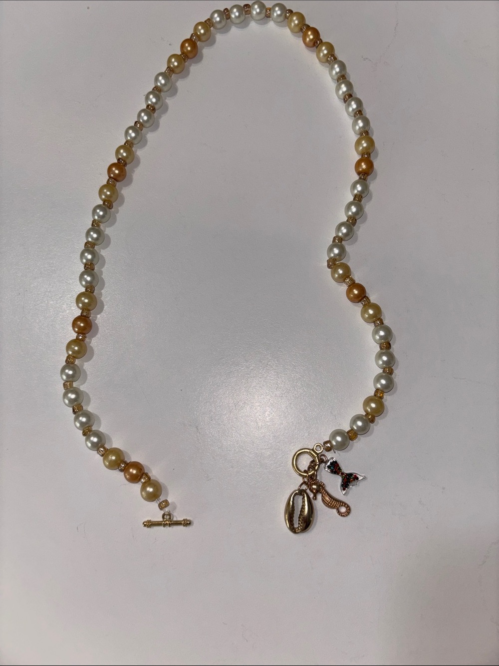 Gold and Pearl Bead Necklace with Charms - Women's Jewelry